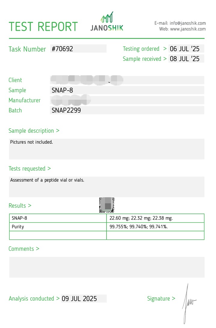 SNAP-8 Purity Verification