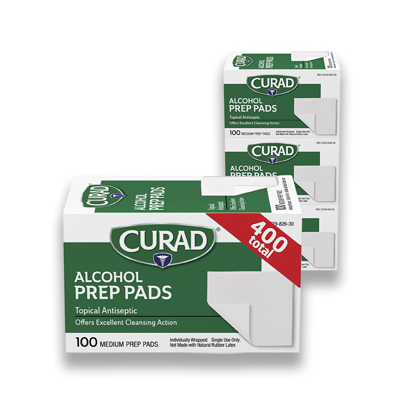 Boxes of CURAD Alcohol Prep Pads for laboratory sanitization