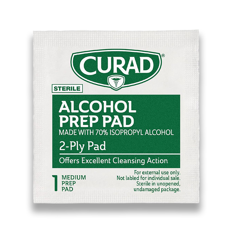 Individual CURAD Alcohol Prep Pads for laboratory sanitization
